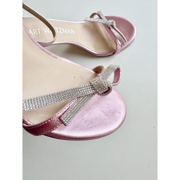 STUART WEITZMAN Nudist Bow 100 Pink Metallic Leather High Heel Sandals, Size 6.5 - Picture 5 of 16